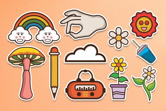 Download 90's Retro Groovy Element Clipart Set - Premium Bundle